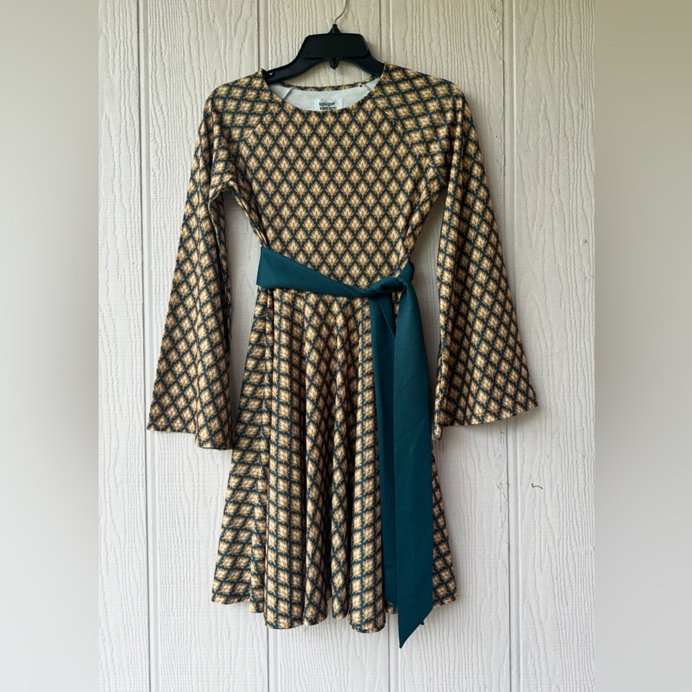 Unique Vintage Long Bell Sleeve Fit And Flare Dress